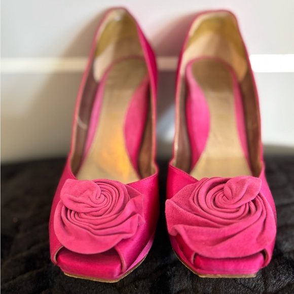 Dana Davis Elegant Hot Pink Women's Peep-Toe Heels Size 8.5 - Picture 1 of 7